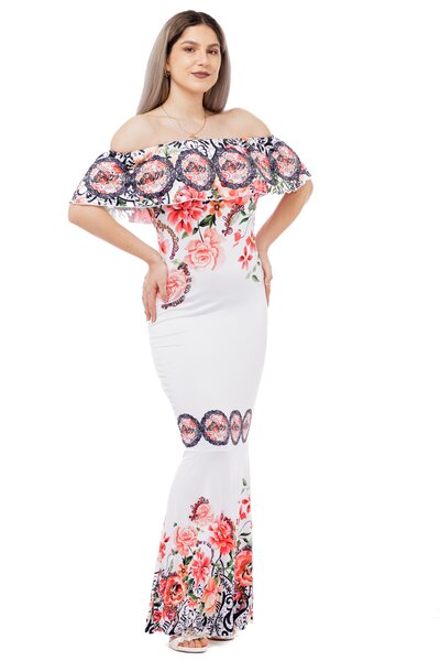 Rochie clepsidra mulata cu flori